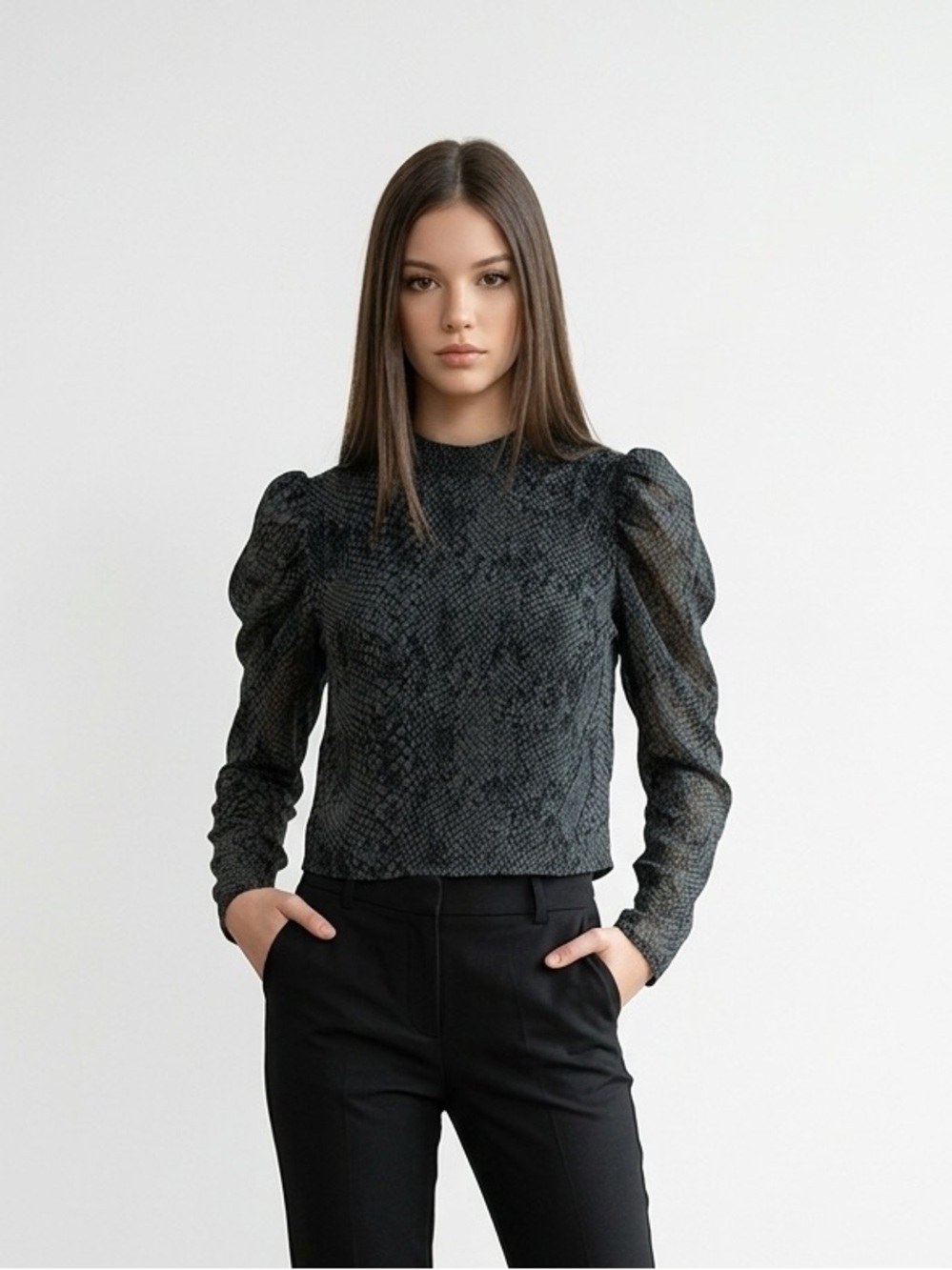 Dynamite Charcoal Snake Print Blouse | Size XS | Animal Print